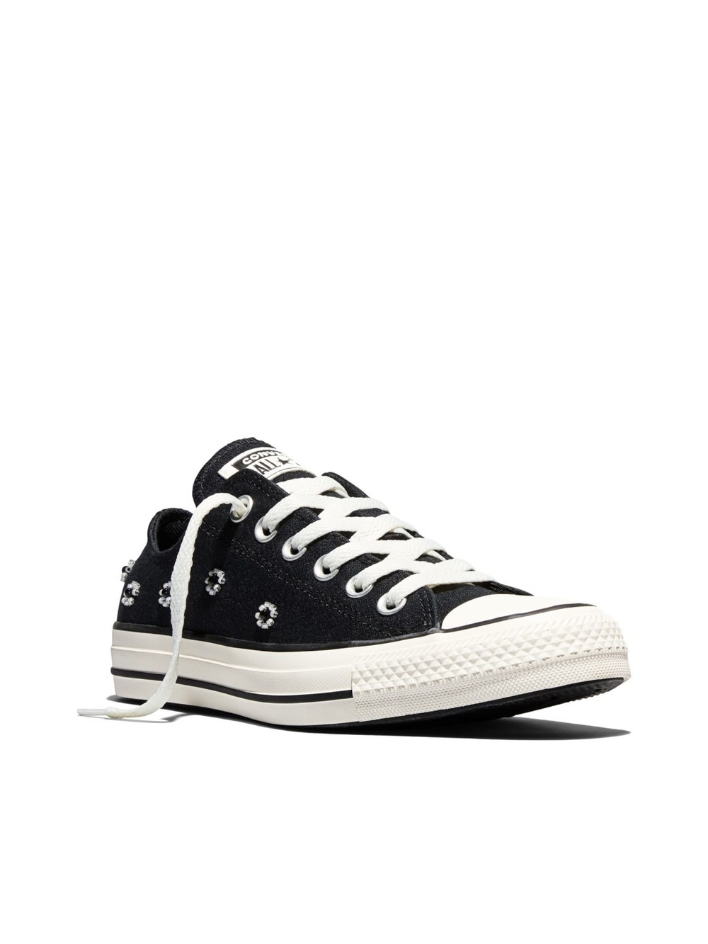 Converse Low Top Sneakers in Black and White with Embellished Details